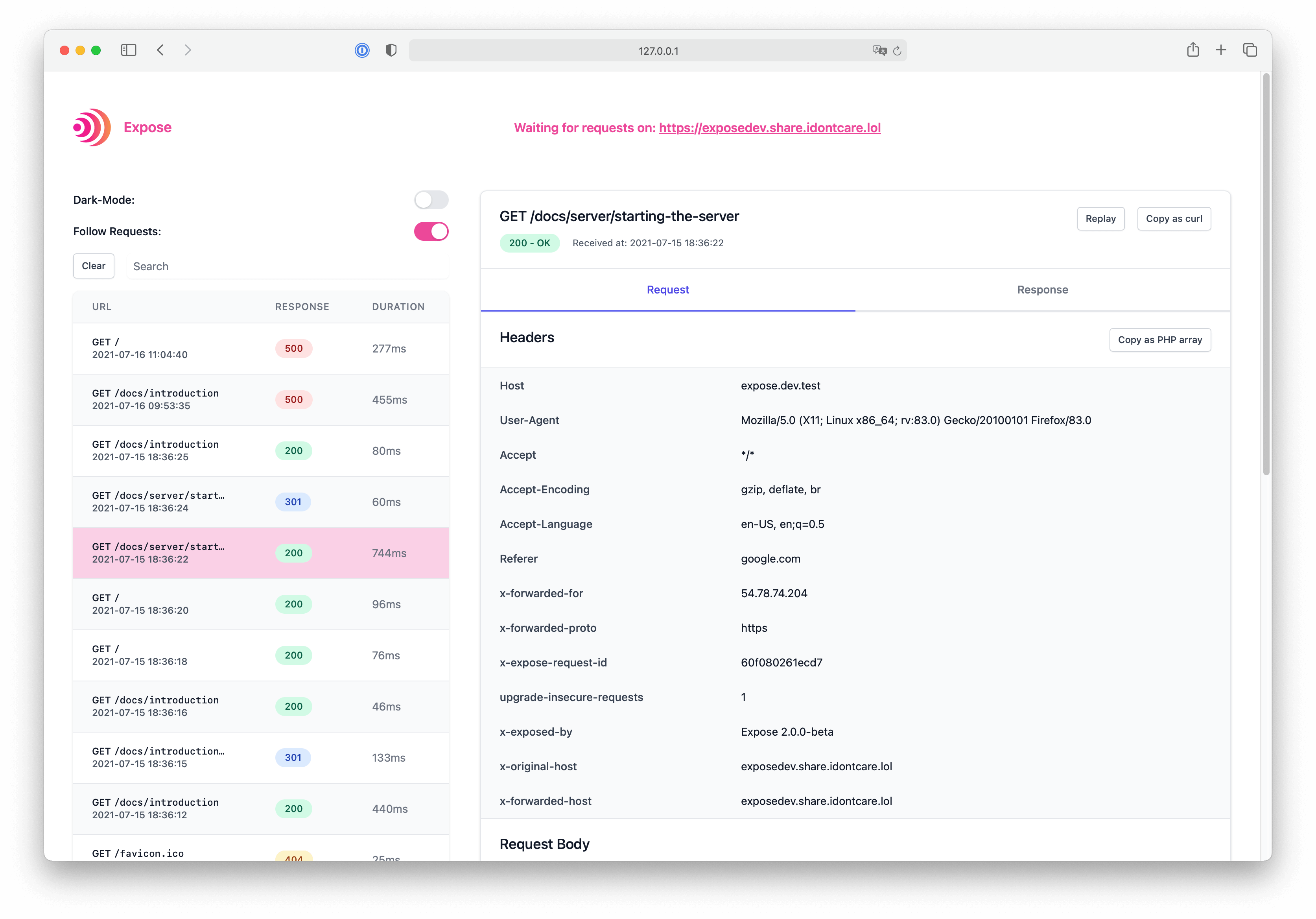 Expose Dashboard with light mode