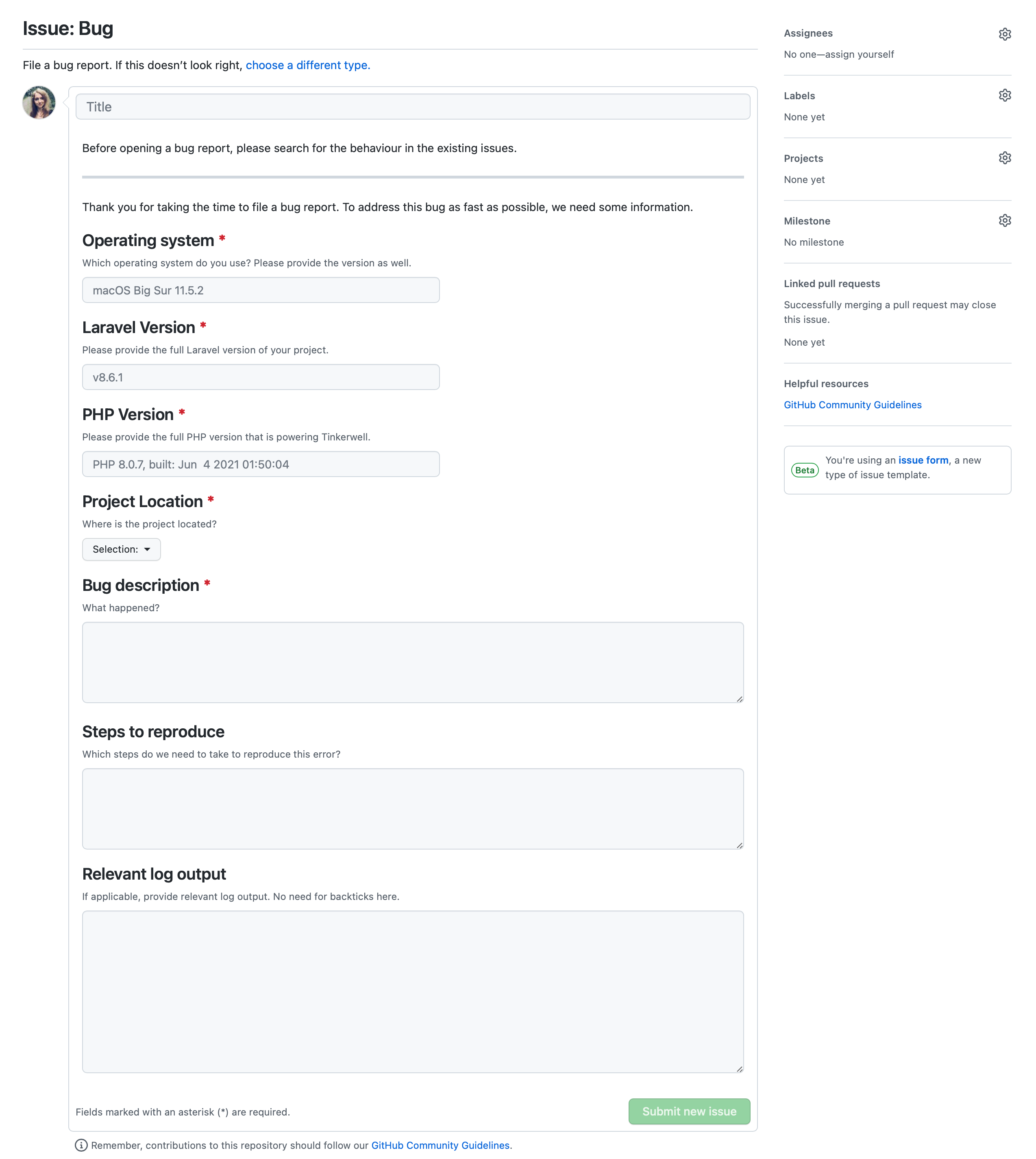 Finished GitHub Issue Form