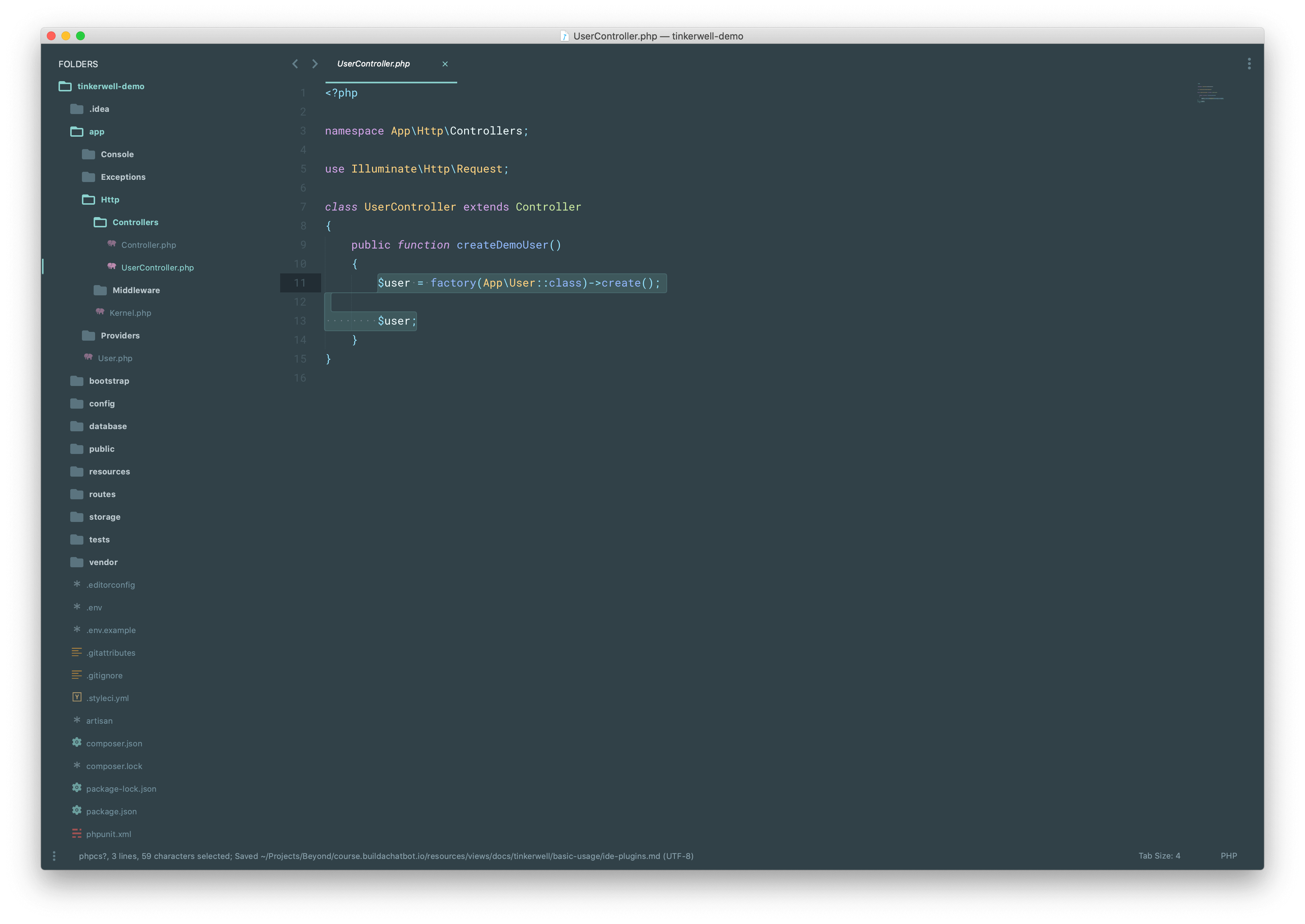 Screenshot of Tinkerwell in Sublime Text 3